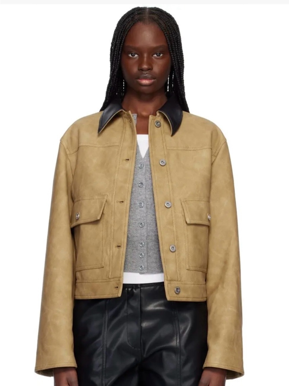 Stand Studio Navy and Tan Jacket with Black Collar Detail